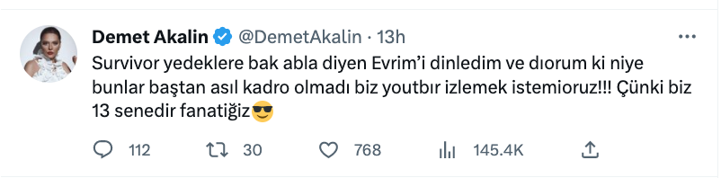 demet akalin dan survivor 2023 yedekler le ilgili olay yorum